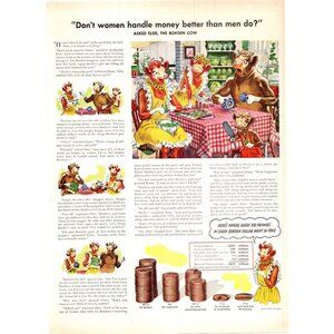 1950 Borden Dairy Elsie the Cow Vintage Print Ad Woman Handle Money 50s Wall Art
